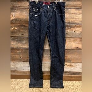 Dark denim James Kimes Ranch in a 32x38 men’s straight leg.